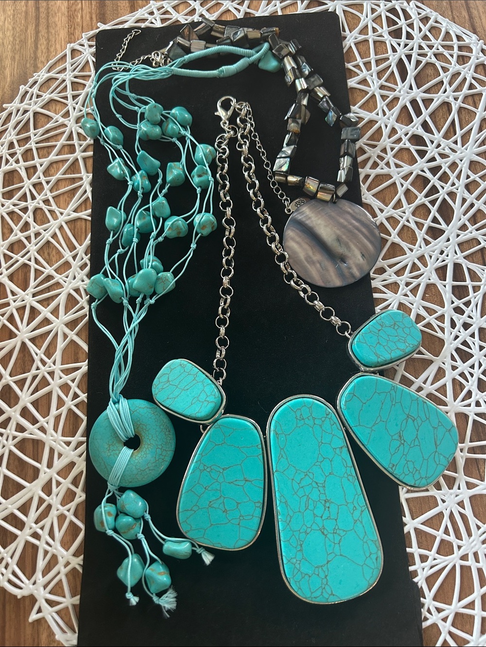 Blue of 3 blue boho necklaces!